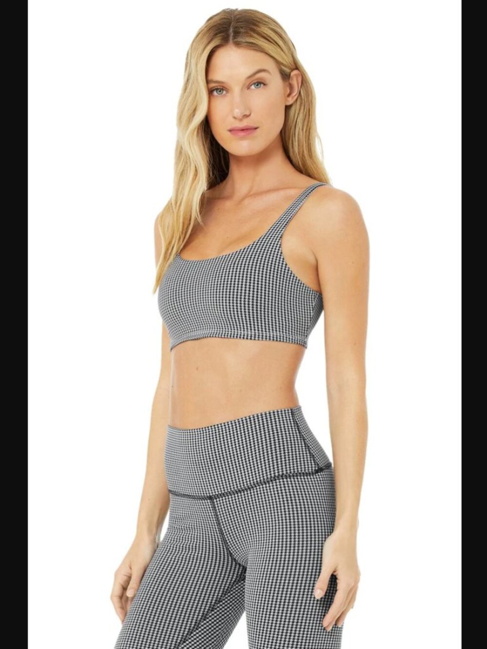 ALO Yoga Airtech Micro Houndstooth Bra & Micro Houndstooth Biker Short Set $158 - Picture 2 of 16